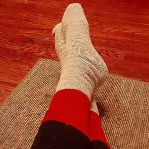 Grey and red one size fits most warm Santa socks